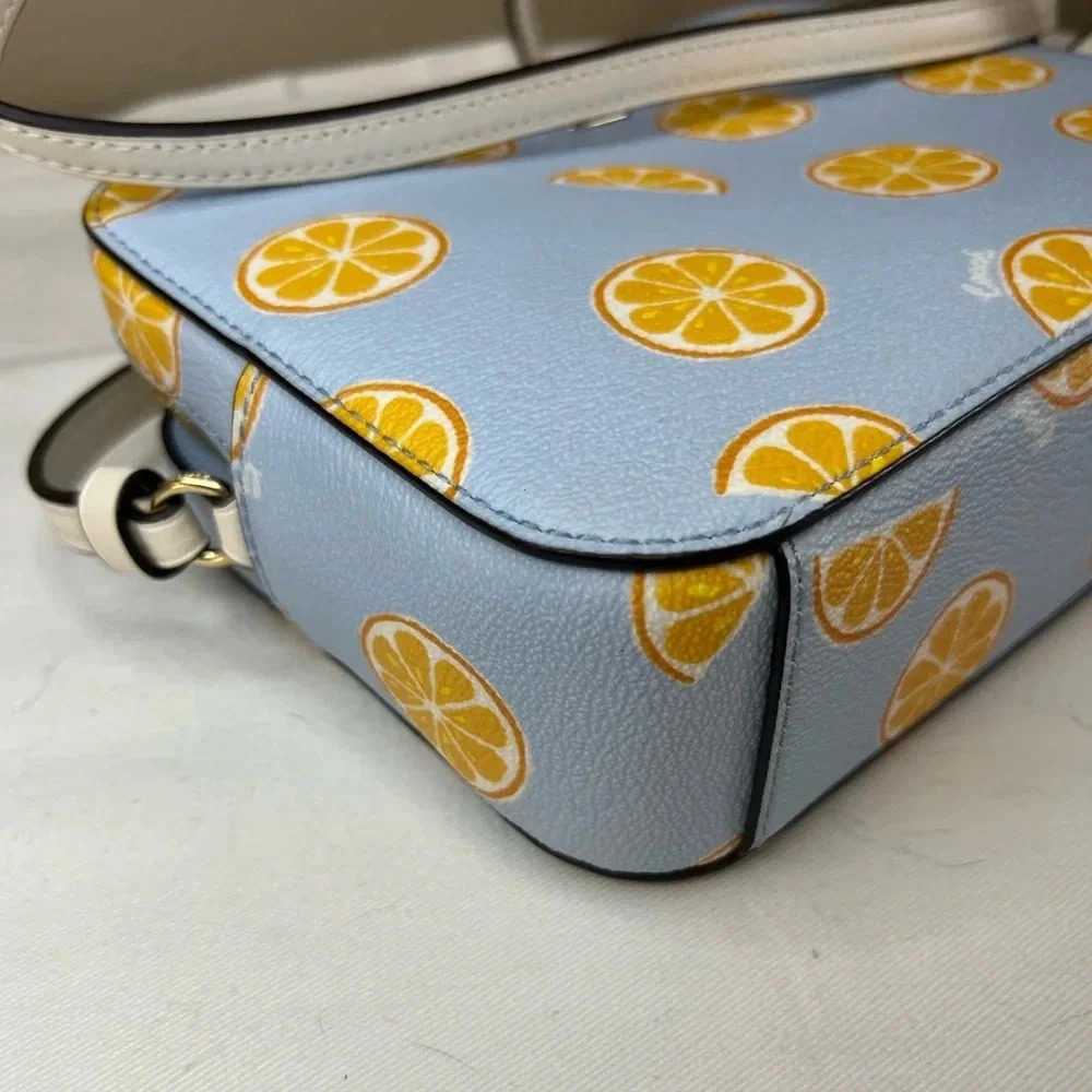 Coach Blue & Yellow Orange Print Crossbody Camera Bag NWOT - Picture 7 of 12